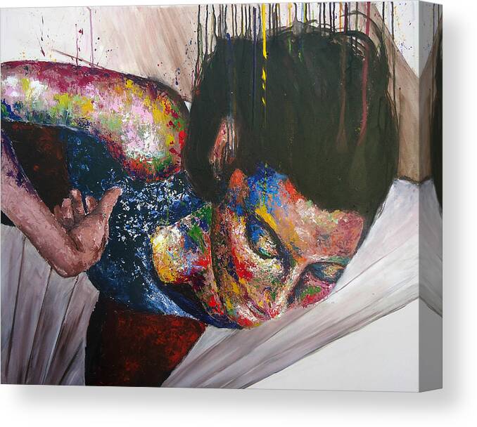 Fly Flight Woman Fall Building Colour Portrait Body Female Drip Canvas Print featuring the painting Flight by Maria Chrysostomou