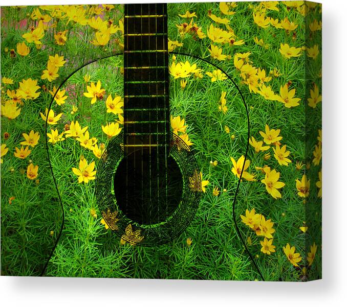 Guitar Canvas Print featuring the photograph Floral Guitar Yellow by Clare VanderVeen