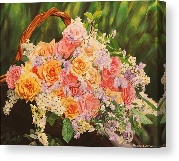 Flower Canvas Print featuring the painting Flower Basket by Michelle Miron-Rebbe