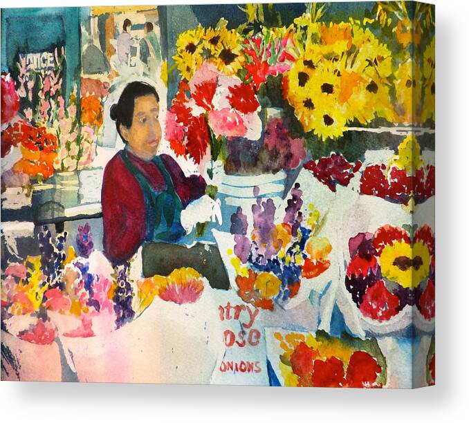 Flowers Canvas Print featuring the painting Flower Market by Mary Gorman