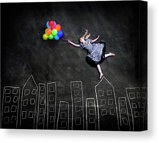 Balloons Canvas Print featuring the photograph Flying On The Rooftops by Nj Sabs