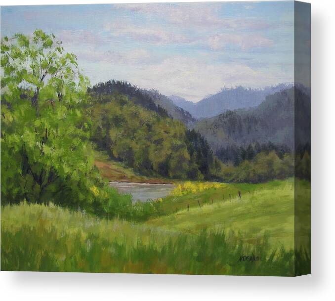 Pond Canvas Print featuring the painting Ford's Pond in Spring by Karen Ilari