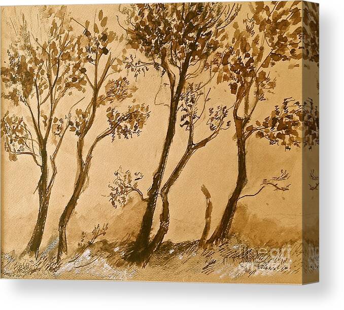 Original Trees Painting Prints Canvas Print featuring the painting Forest rythmes by Delona Seserman