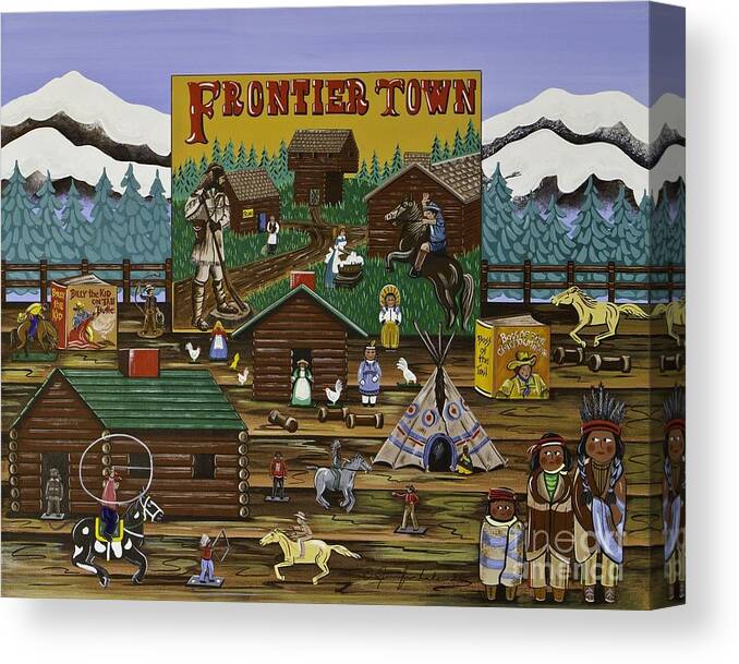 Lincoln Logs Canvas Print featuring the painting Frontier Town by Jennifer Lake