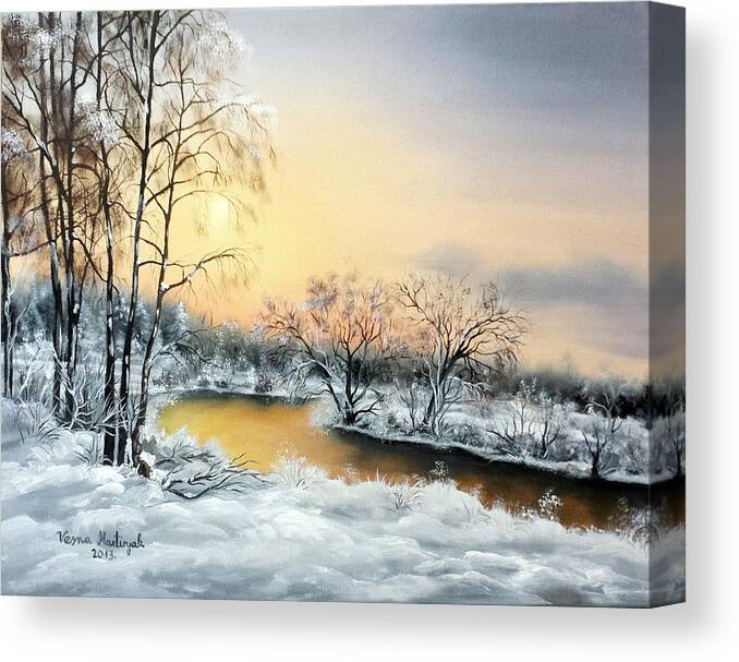 Landscape Canvas Print featuring the painting Frozen by Vesna Martinjak