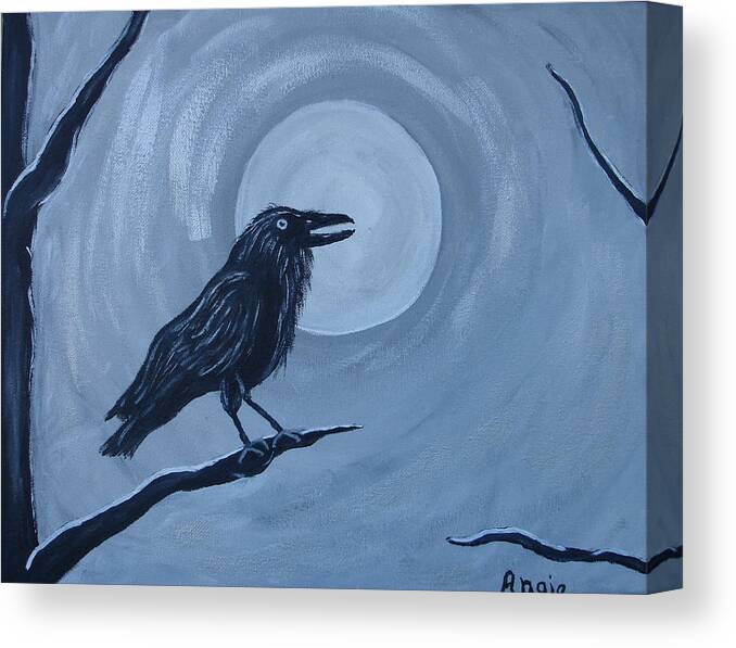 Full Moon Canvas Print featuring the painting Full Moon Raven by Angie Butler