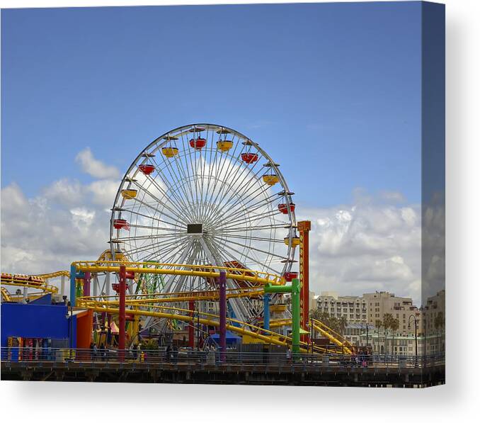Ferris Wheel Canvas Print featuring the photograph Fun at Santa Monica Pier by Kim Hojnacki