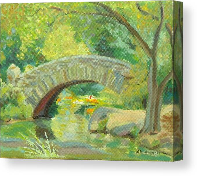Landscape Canvas Print featuring the painting Gapstow Bridge NY by Nicolas Bouteneff