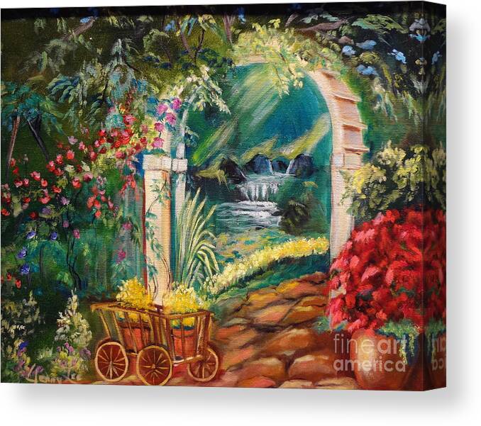 Garden Scene Canvas Print featuring the painting Garden of Serenity Beyond by Jenny Lee