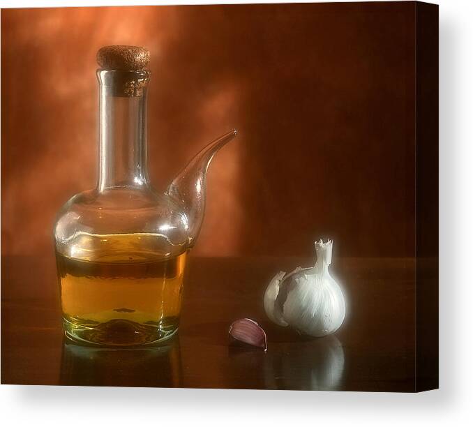 Garlic Canvas Print featuring the photograph Garlic and Olive Oil. by Juan Carlos Ferro Duque