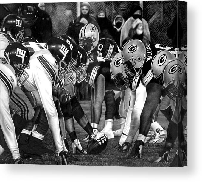 New York Canvas Print featuring the drawing Giants Play Greenbay by Jerry Winick