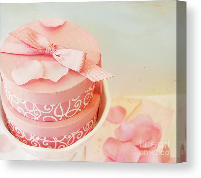 Pink Canvas Print featuring the photograph Gift boxes and rose petals by Cindy Garber Iverson