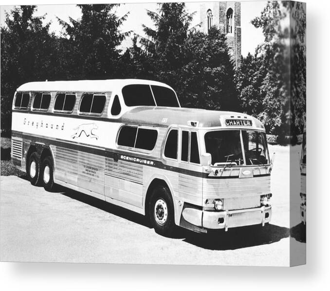 1950's Canvas Print featuring the photograph GM's Latest Bus Line by Underwood Archives