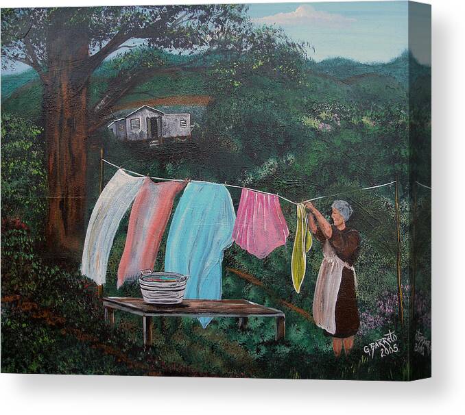 Elderly Woman Canvas Print featuring the painting Going With The Flow by Gloria E Barreto-Rodriguez