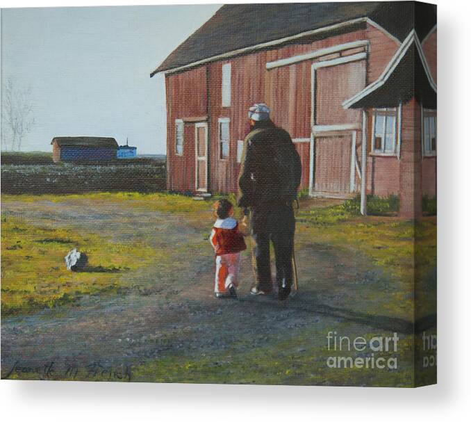 Painting Canvas Print featuring the painting Grandpa and Me by Jeanette French