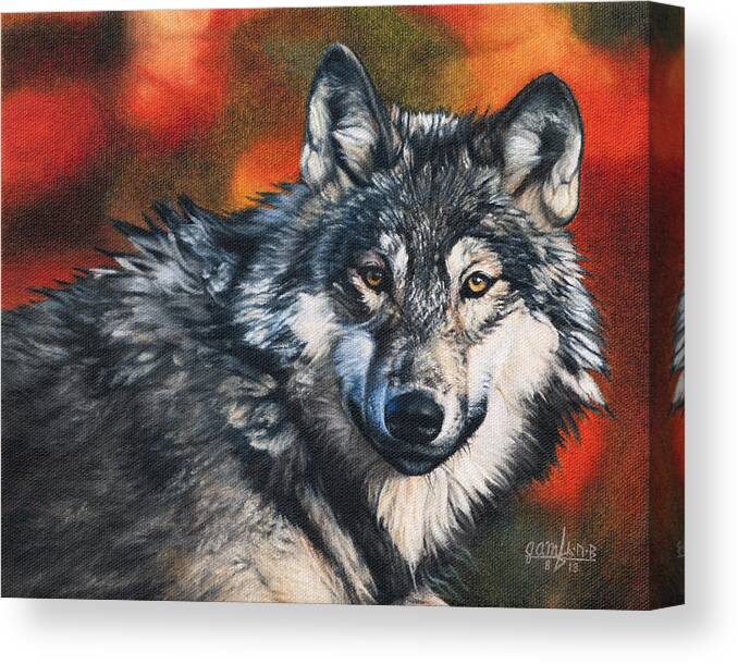 Wolf Canvas Print featuring the painting Gray Wolf by Joshua Martin