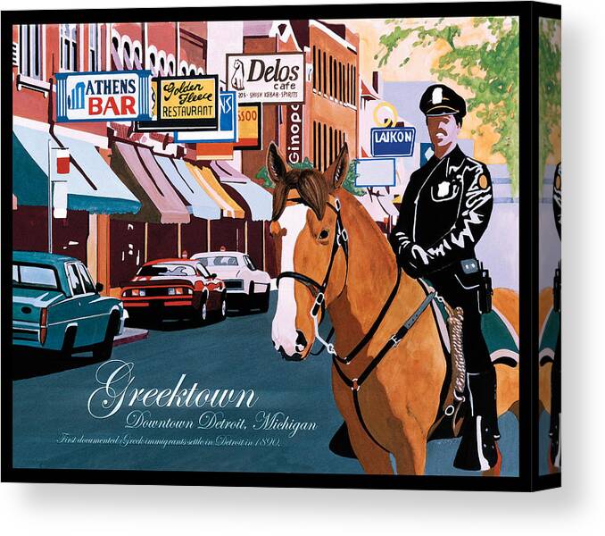 Cars Canvas Print featuring the painting Greektown by Lance Graves