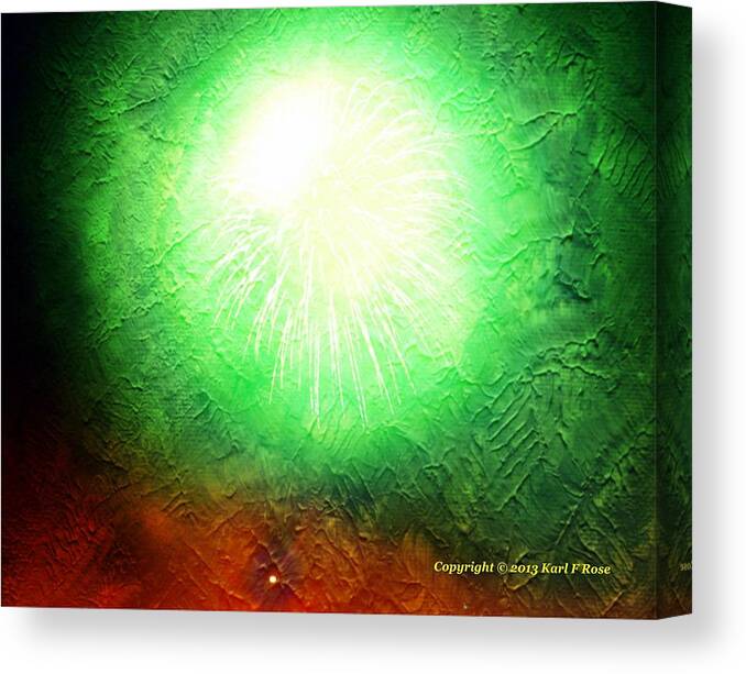 Fireworks Canvas Print featuring the photograph Green fireworks as a painting by Karl Rose