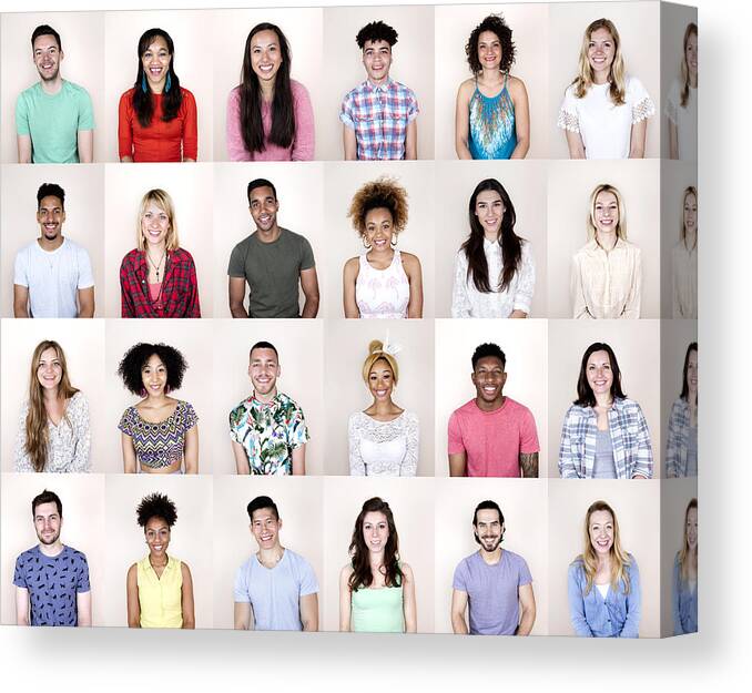 Young Men Canvas Print featuring the photograph Group portrait of people smiling by Flashpop