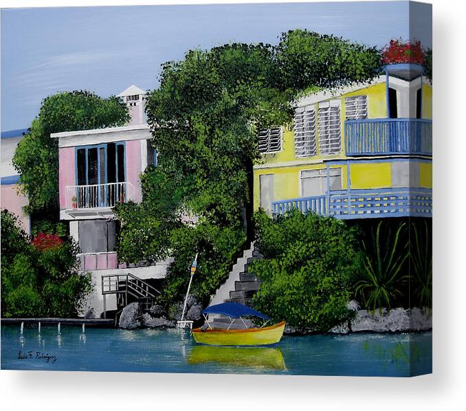 Guanica Bay Shoreline Canvas Print featuring the painting Guanica Bay Shoreline by Luis F Rodriguez