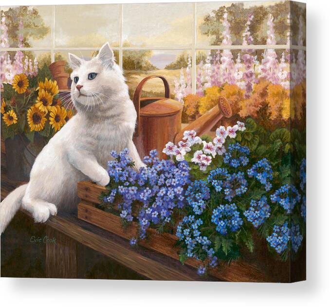 Cat Canvas Print featuring the painting Guardian of the Greenhouse by Evie Cook