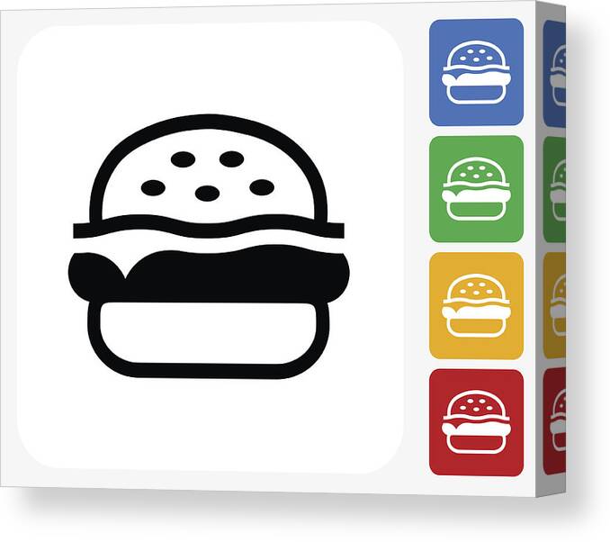 Unhealthy Eating Canvas Print featuring the drawing Hamburger Icon Flat Graphic Design by Bubaone