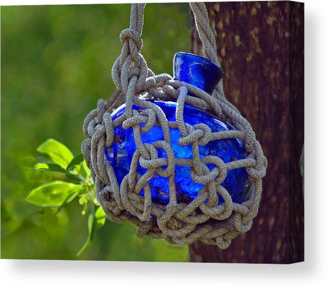 Blue Canvas Print featuring the photograph Hanging Blue Bottle Garden Art by Ginger Wakem