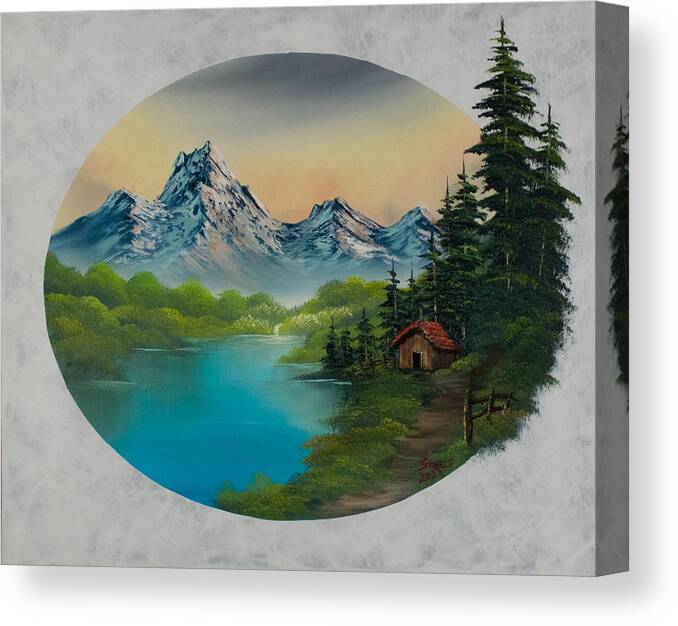 Landscape Canvas Print featuring the painting Cabin in the Valley by Chris Steele