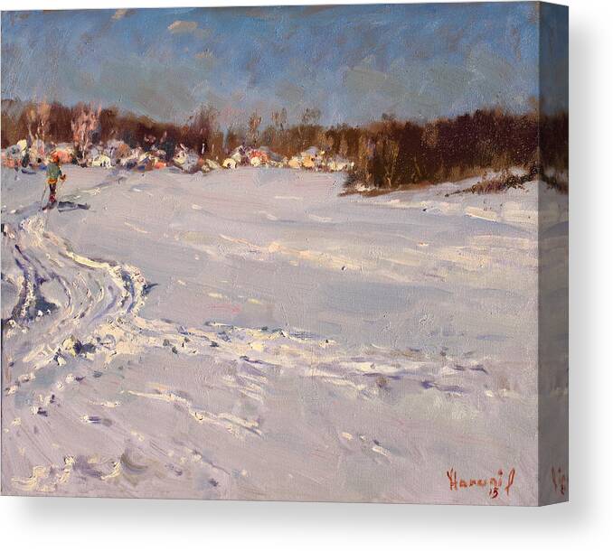 Snow Canvas Print featuring the painting Heading Home by Ylli Haruni