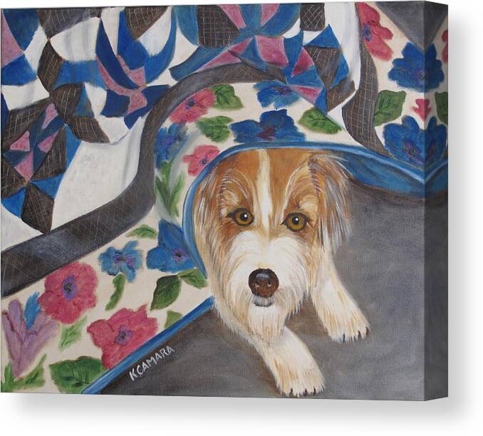 Pets Canvas Print featuring the painting Hide N Seek by Kathie Camara