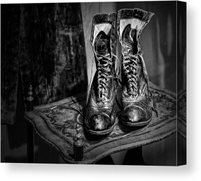 Boots Canvas Print featuring the photograph High Top Shoes - bw by Nikolyn McDonald