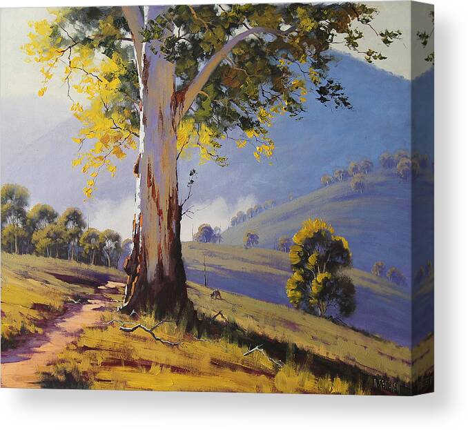 Central Tablelands Canvas Print featuring the painting Hilly Australian Landscape by Graham Gercken