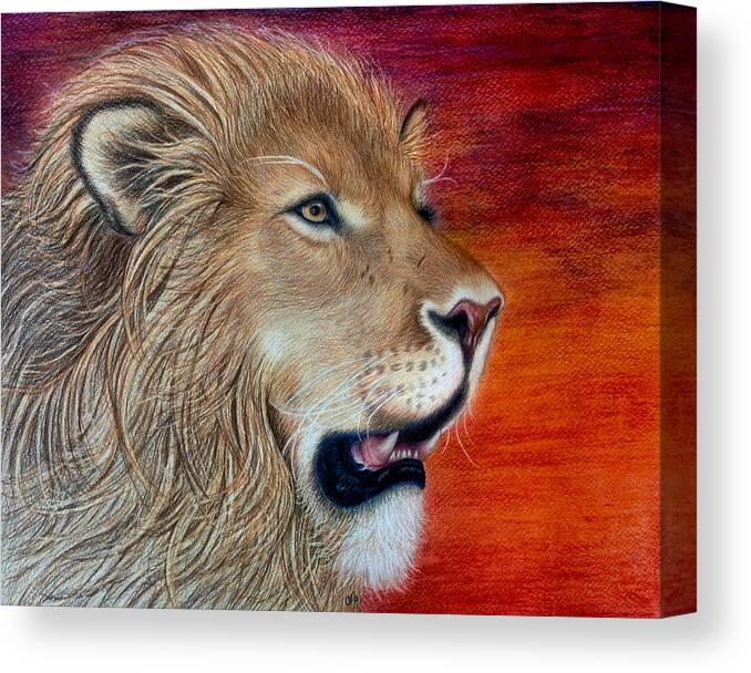 Lion Canvas Print featuring the drawing His Majesty by Jo Prevost