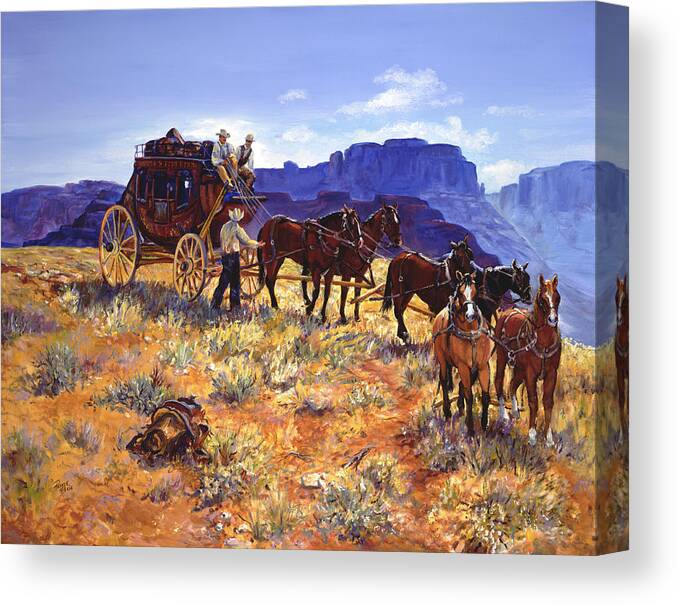 Stagecoach Canvas Print featuring the painting Hitchin by Page Holland