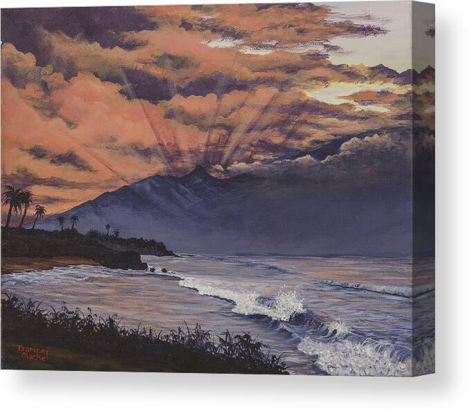 Seascape Canvas Print featuring the painting Hookipa Sunset by Darice Machel McGuire