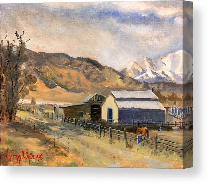 Landscape Painting Canvas Print featuring the painting Horses and Bairs by Jeff Brimley