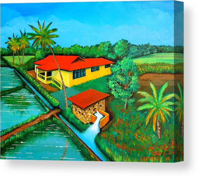 House Canvas Print featuring the painting House with a Water Pump by Cyril Maza