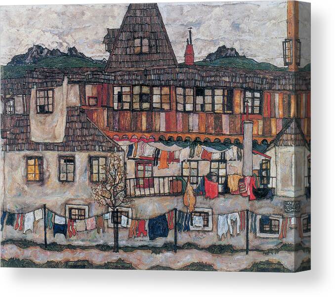 Egon Schiele Canvas Print featuring the painting House with Drying Laundry by Celestial Images