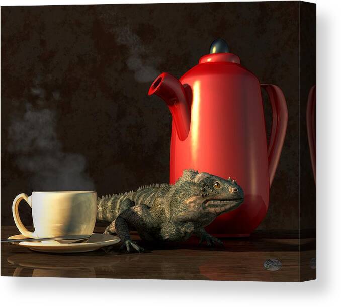 Iguana Coffee Canvas Print featuring the digital art Iguana Coffee by Daniel Eskridge
