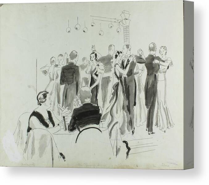 Fashion Canvas Print featuring the digital art Illustration Of Elsa Maxwell's Birthday Party by Jean Pages