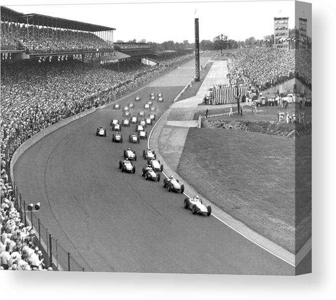 1950's Canvas Print featuring the photograph Indy 500 Race Start by Underwood Archives