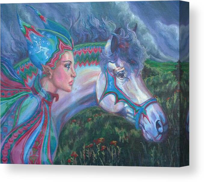 Elves Canvas Print featuring the painting Into the Storm by Suzanne Silvir