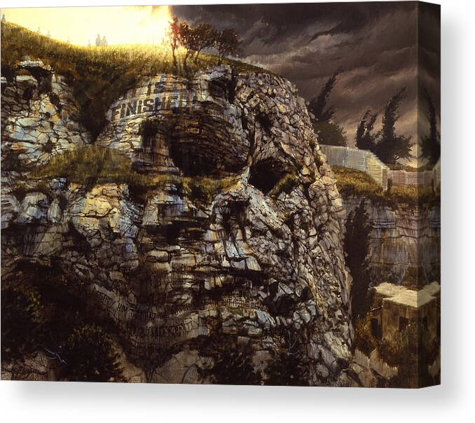 Golgotha Canvas Print featuring the painting It is Finished Calvary Jerusalem by Graham Braddock