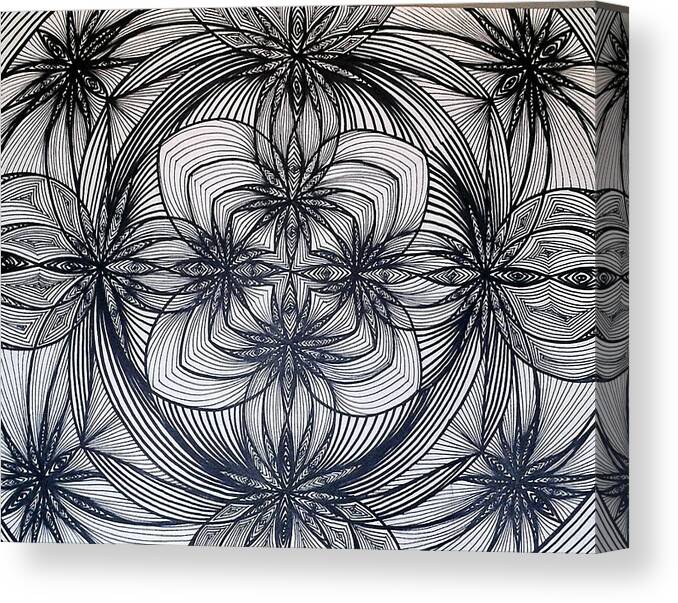Weed Pot Lines Marijuana Legalize It Black And White Trippy Hippy Abstract Optical Illusion Fractal Crazy Canvas Print featuring the drawing Janes Waves by Sarah Yencer