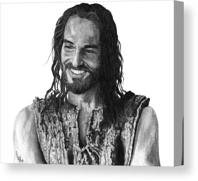 Drawing Canvas Print featuring the drawing Jesus Smiling by Bobby Shaw