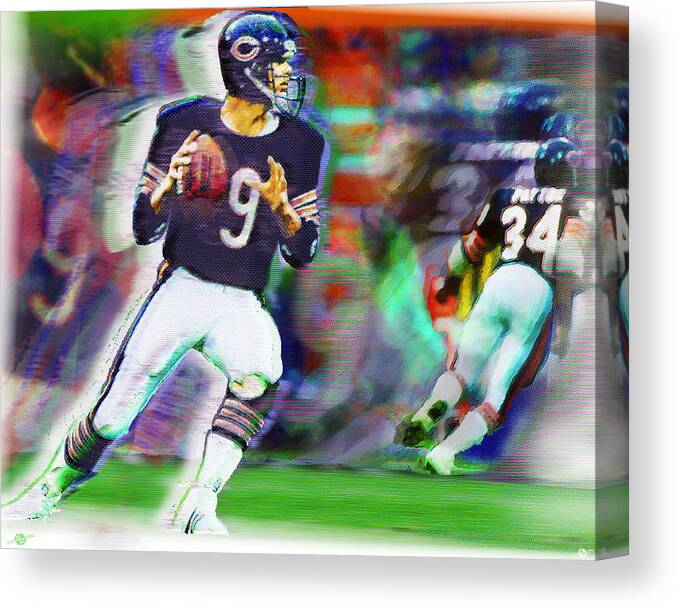 Nfl Canvas Print featuring the painting Jim McMahon With Walter Payton Chicago Bears by Tony Rubino