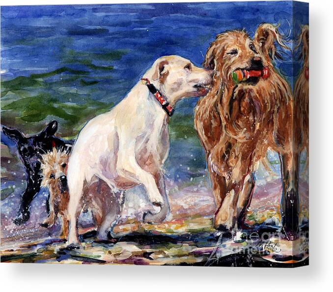 Yellow Labrador Retriever Canvas Print featuring the painting Keep Away by Molly Poole