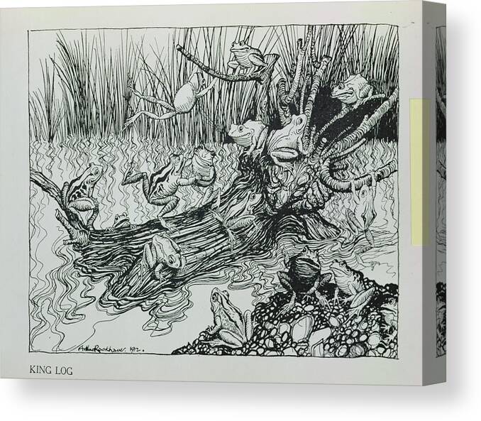 Fairy Tale Canvas Print featuring the photograph King Log, Illustration From Aesops Fables, Published By Heinemann, 1912 Engraving by Arthur Rackham