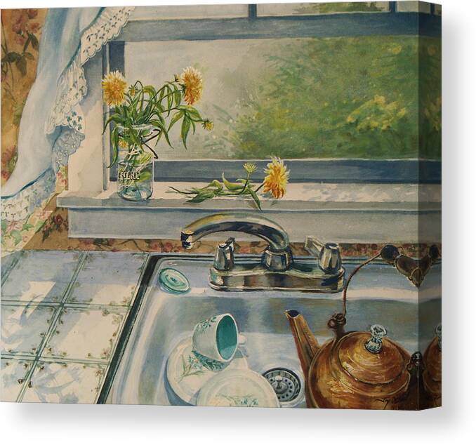  Yellow Flowers Canvas Print featuring the painting Kitchen Sink by Joy Nichols