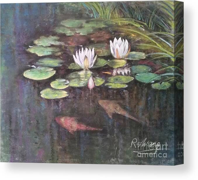 Backyard Pond. Koi In Pond Canvas Print featuring the painting Koi Pond by Rose Wang